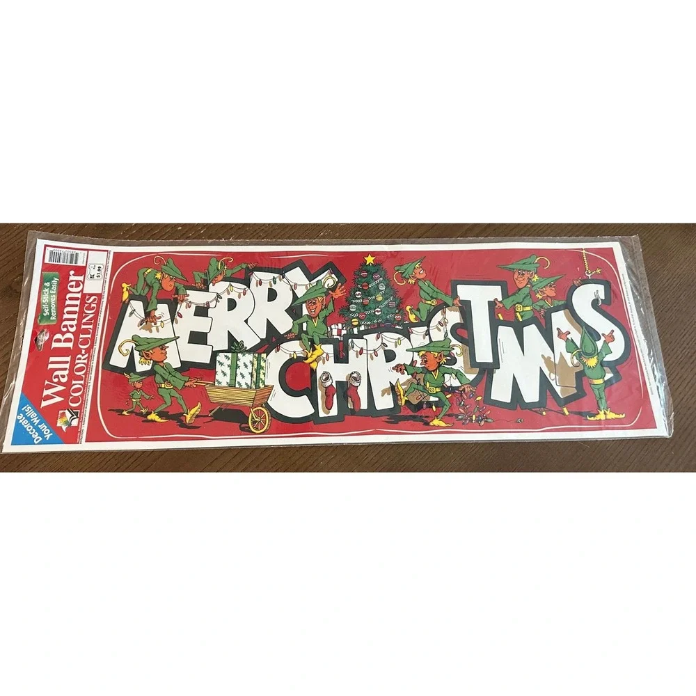 Vintage‎ Merry Christmas Wall Banner Color-Clings Elves Holiday Decor New